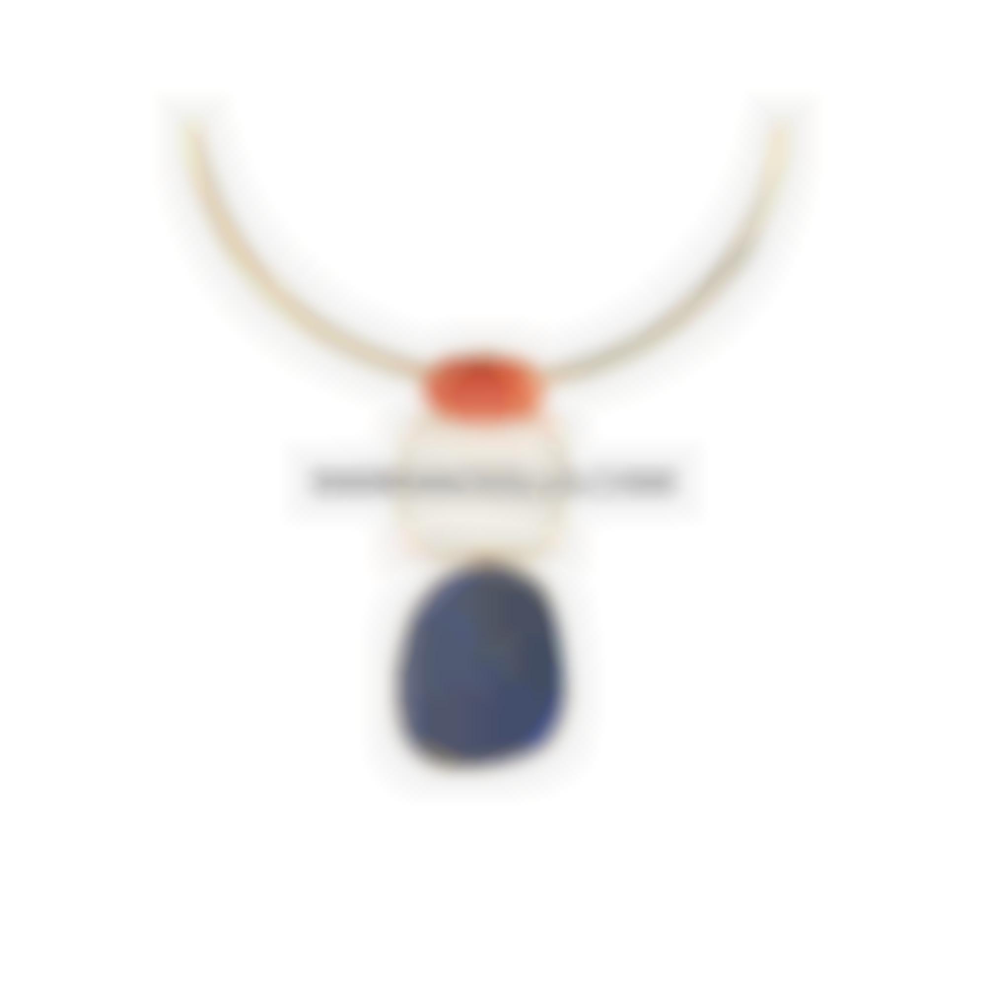 Pendant set in silver with lapis coral and mop