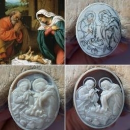 Holy family made on natural seashell