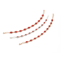 Silver Necklaces with 5x7 red coral cabochones