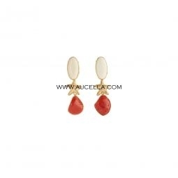 Baroque coral cabochon natural set in silver 