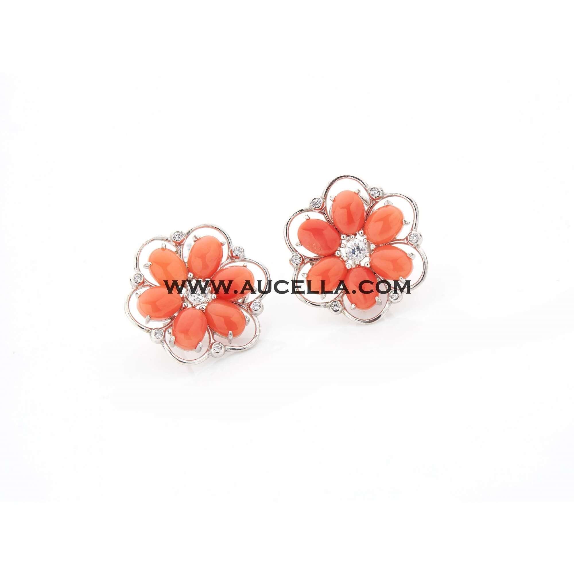 Earrings flowers with pink coral 