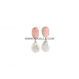 Earrings with pink coral and pearls 