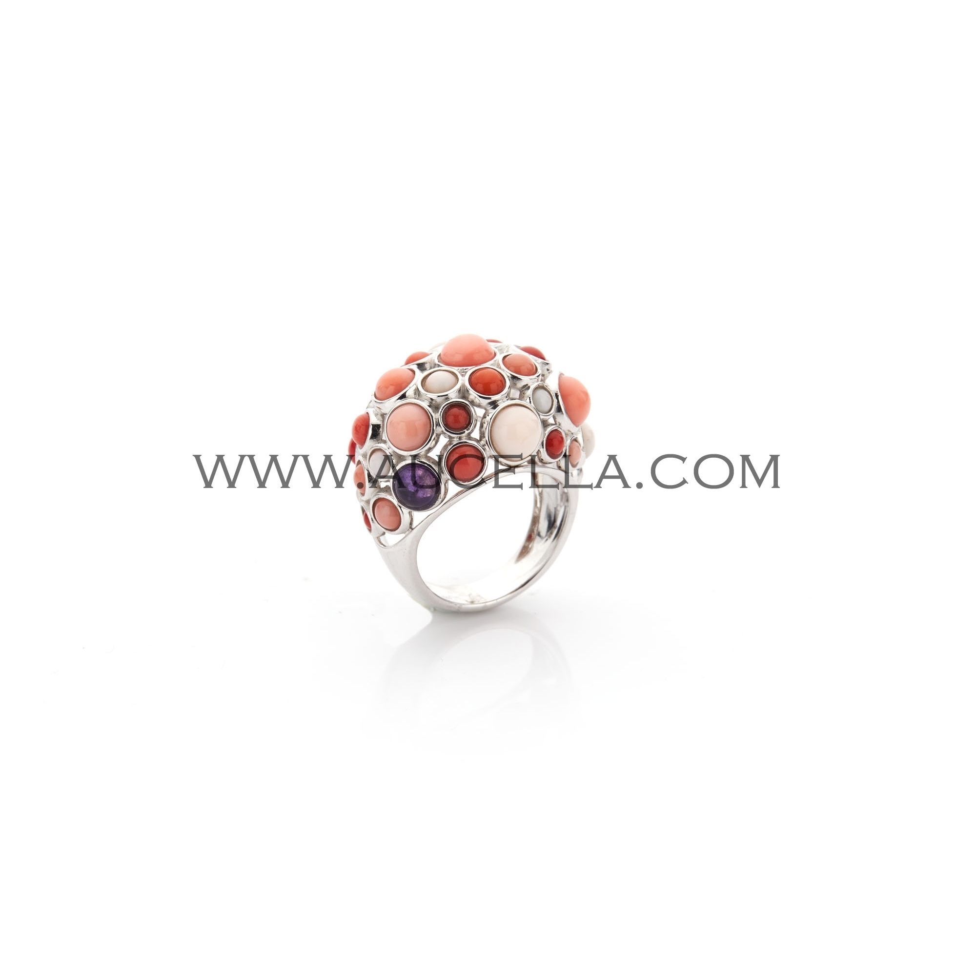 Ring model Pave with coral and silver 