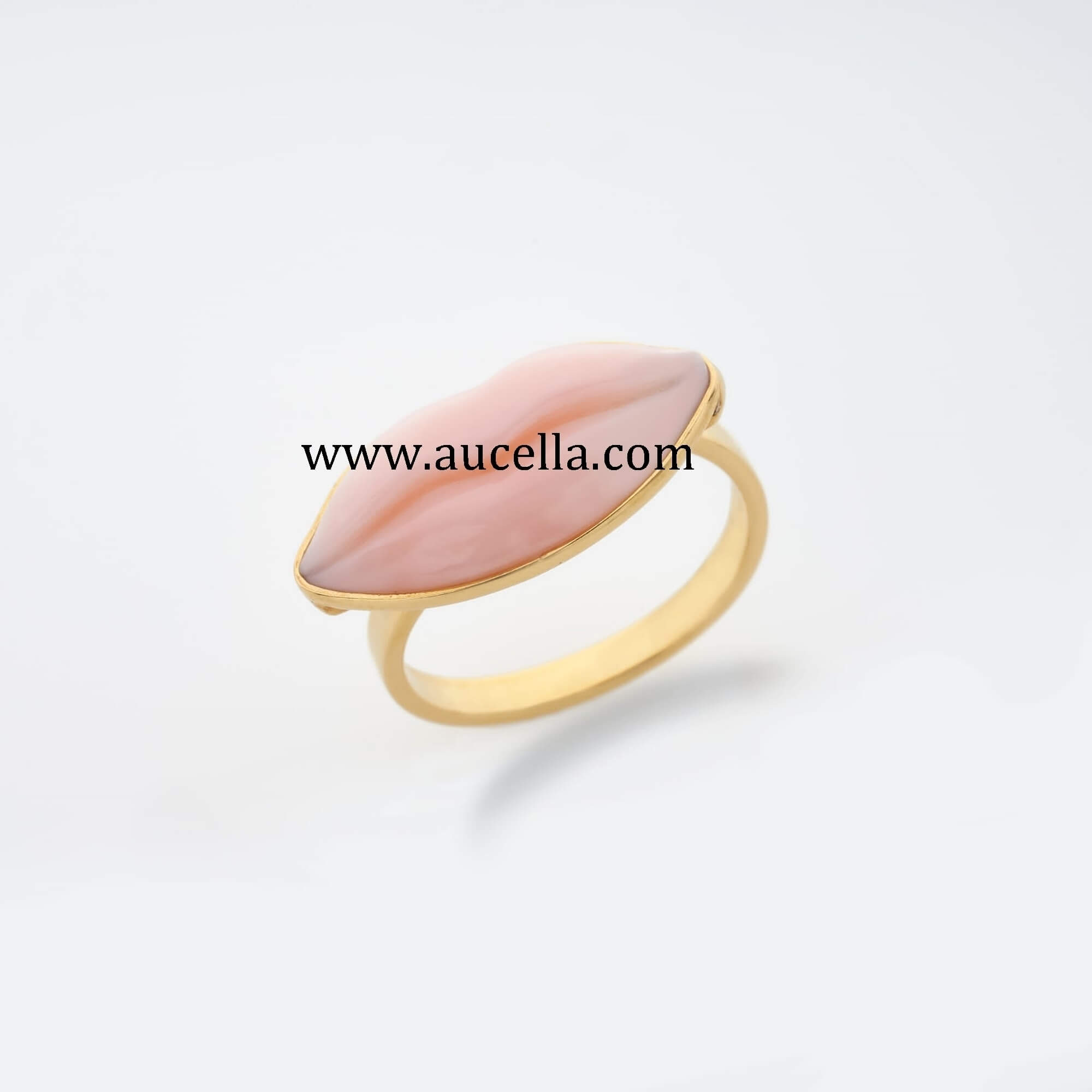 Anello bocca in argento 925 con corallo rosa naturale 