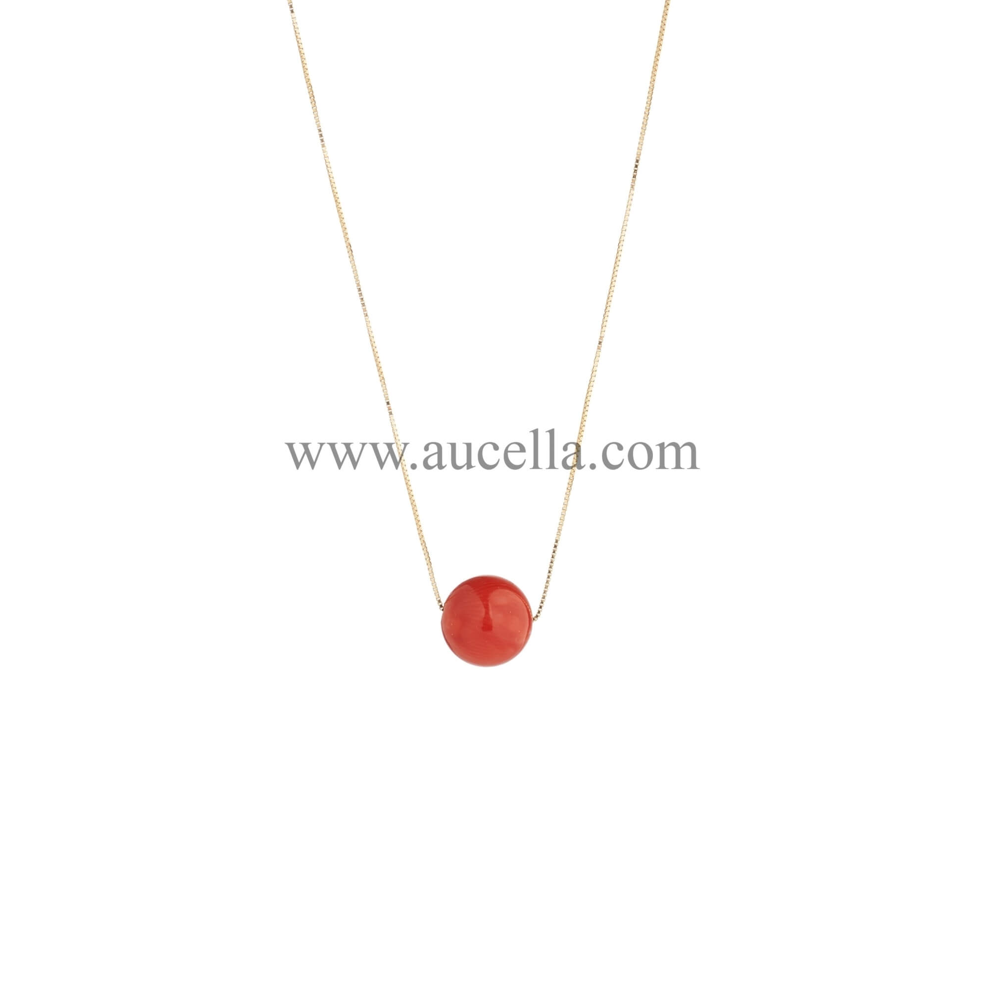 Necklace set in gold red coral bead 9 mm 