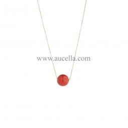 Necklace set in gold red coral bead 9 mm 