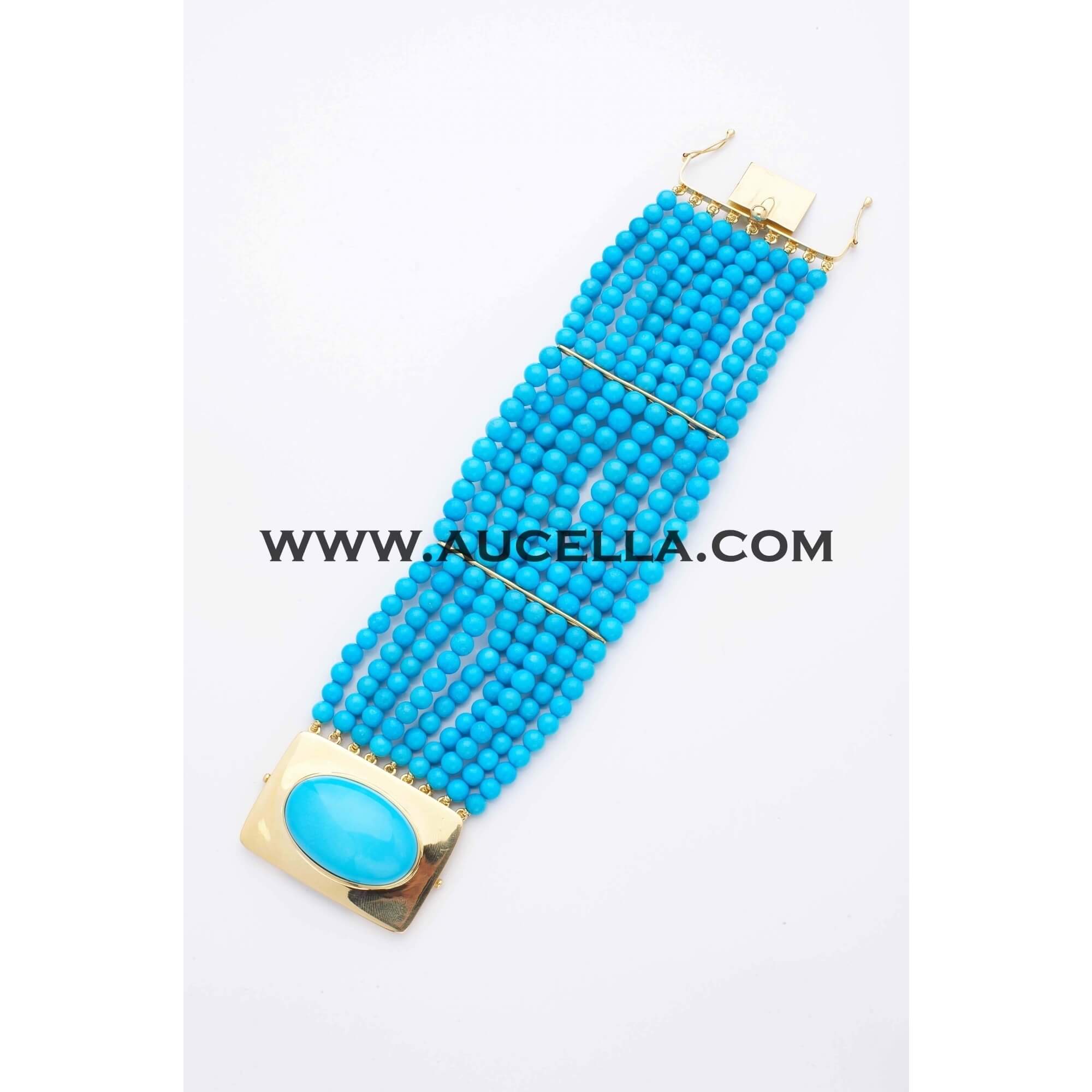 Bracelet set in gold with turquoise strands