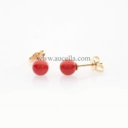 Earrings set in gold with coral beads size 5 mm 