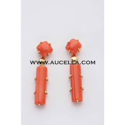 Classic Earrings set in gold with coral 