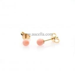 Earrings set in gold with pink coral beads 4 mm 