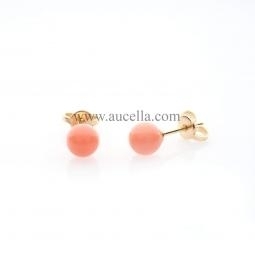 Earrings set in gold with pink coral beads 6 mm