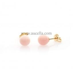 Earrings set in gold with pink coral beads 7 mm 