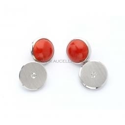 Cufflinks set in white gold with natural red coral 