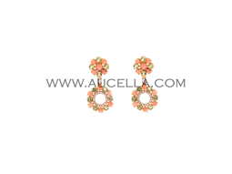 Earrings with pink coral set in gold with diamonds 