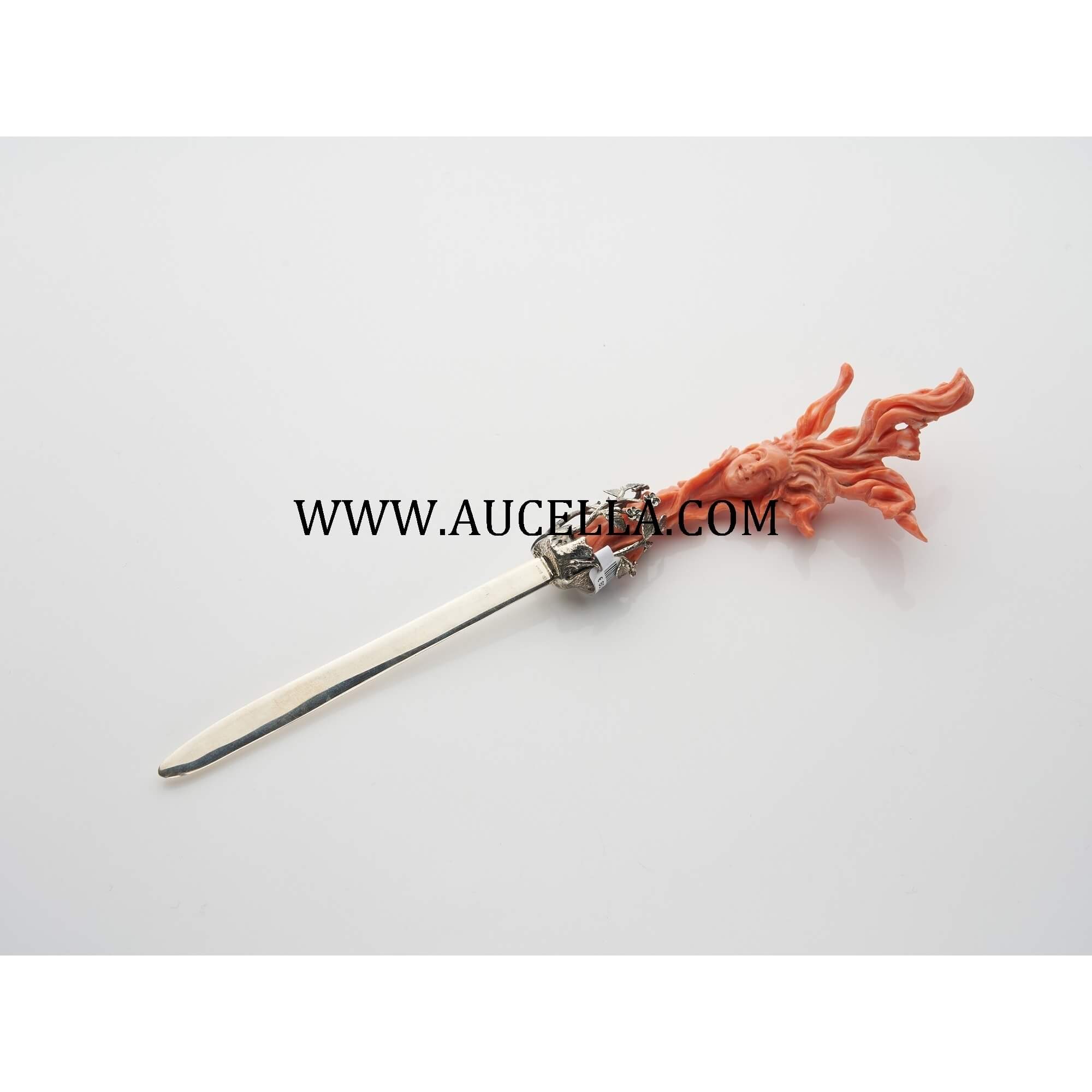 Paperknife made with natural red coral carving 